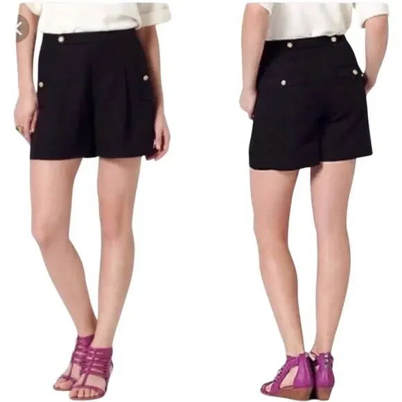Anthropologie Coquille Black High-Rise Tailored Shorts Gold Button Women’s 2 - Picture 2 of 12